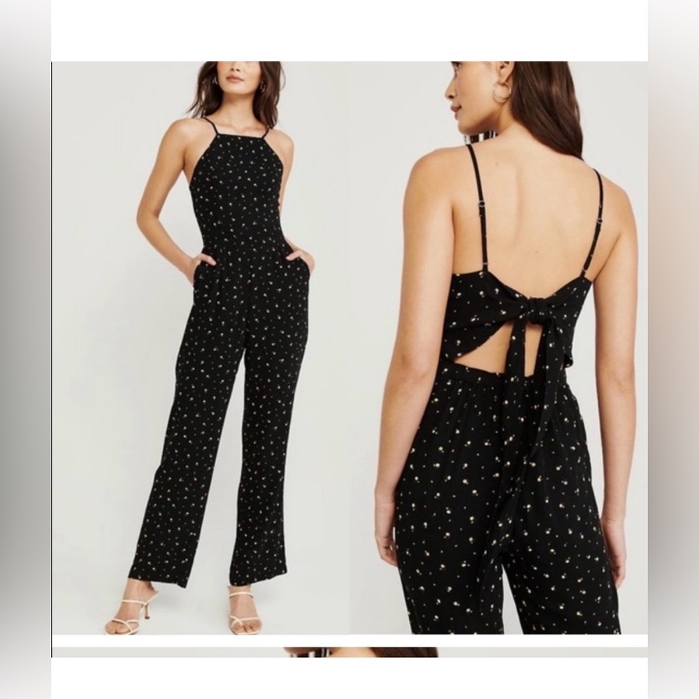 Abercrombie high neck Jumpsuit black polka dot
